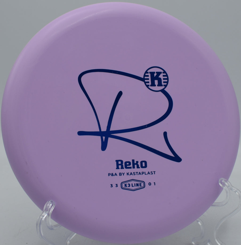 K3 Reko Kastaplast disc on a forehand flick approach at Lincoln Ridge Disc Golf Course in Independence, Kentucky.