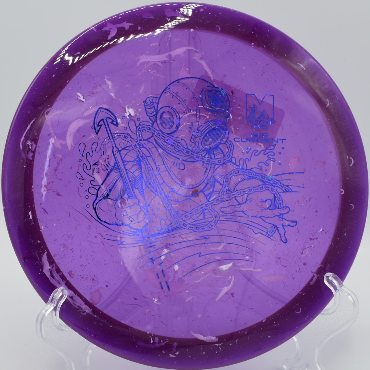 Marbled Clarus Rip Current straight glide release at Belding Disc Golf Course in Belding, Michigan