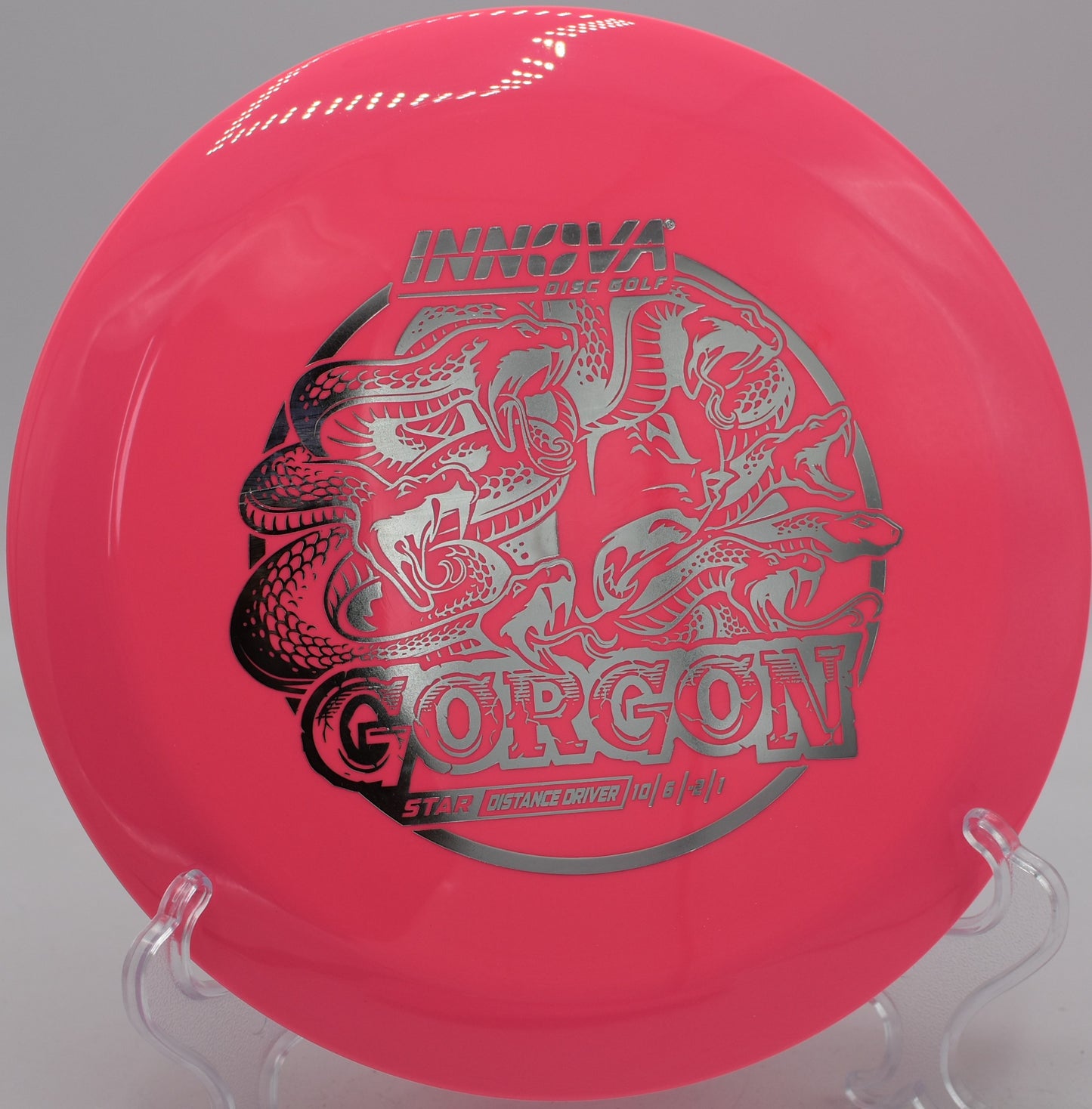 Star Gorgon disc flying a straight-to-fade line at Hornets Nest Disc Golf Course in Charlotte, North Carolina