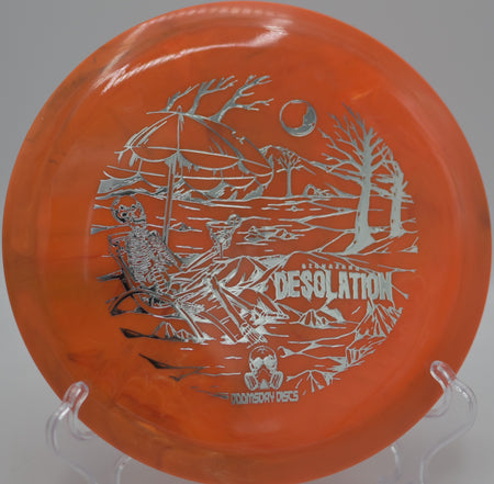 Doomsday Biohazard Desolation floating a controlled upshot at Lake Olmstead DGC in Augusta, GA, holding its line before a clean, moderate fade.