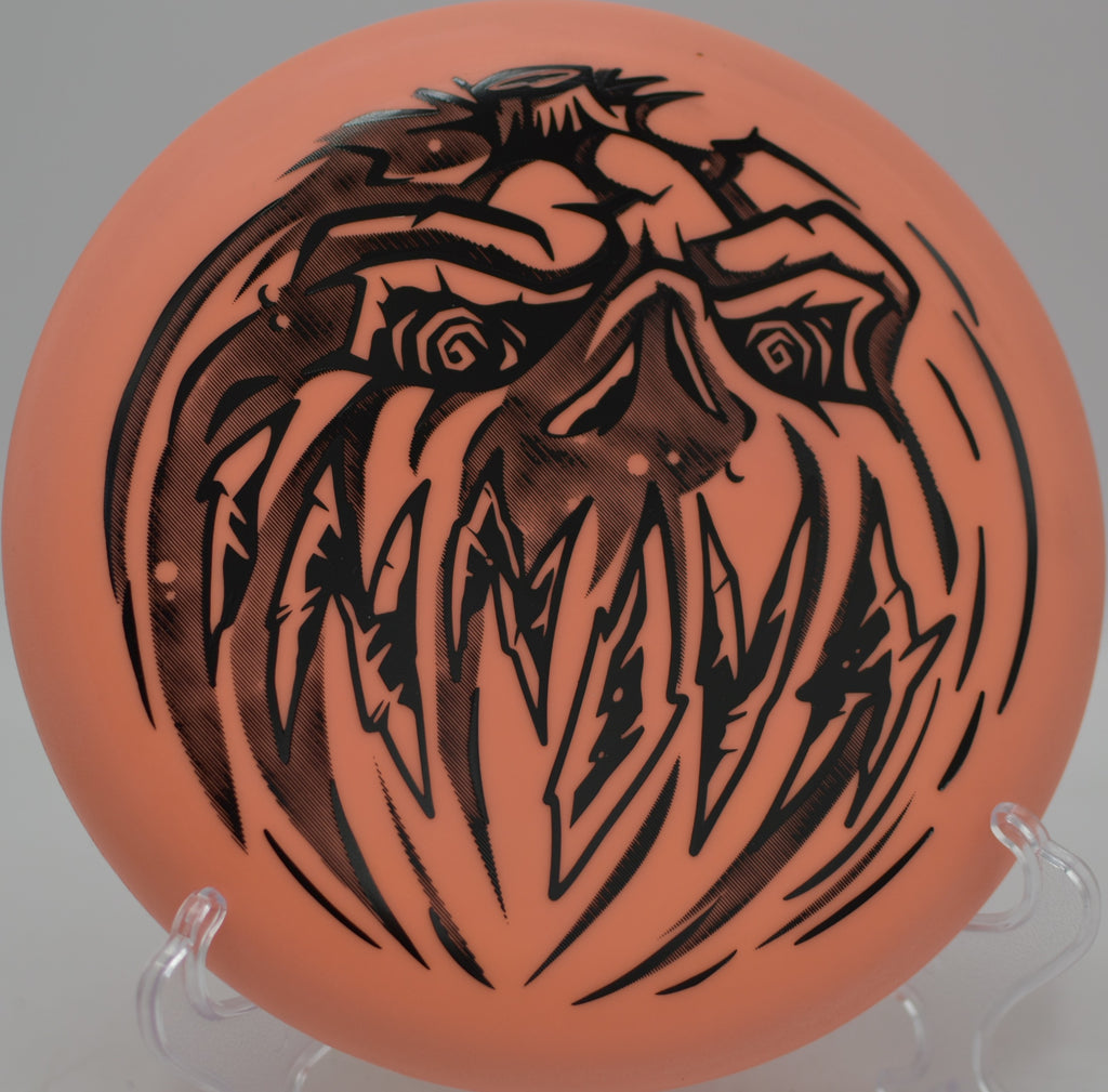 Halloween Nexus Proto Glow Aviar carving a clean release line at Sabattus Disc Golf Complex Eagle Course in Sabattus, Maine.