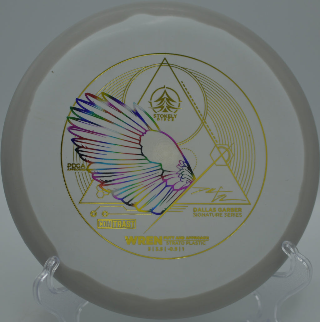 Controlled backhand putt with the Stokely Discs Contrast Strato Wren at Victor Ashe Park Disc Golf Course in Knoxville, Tennessee.