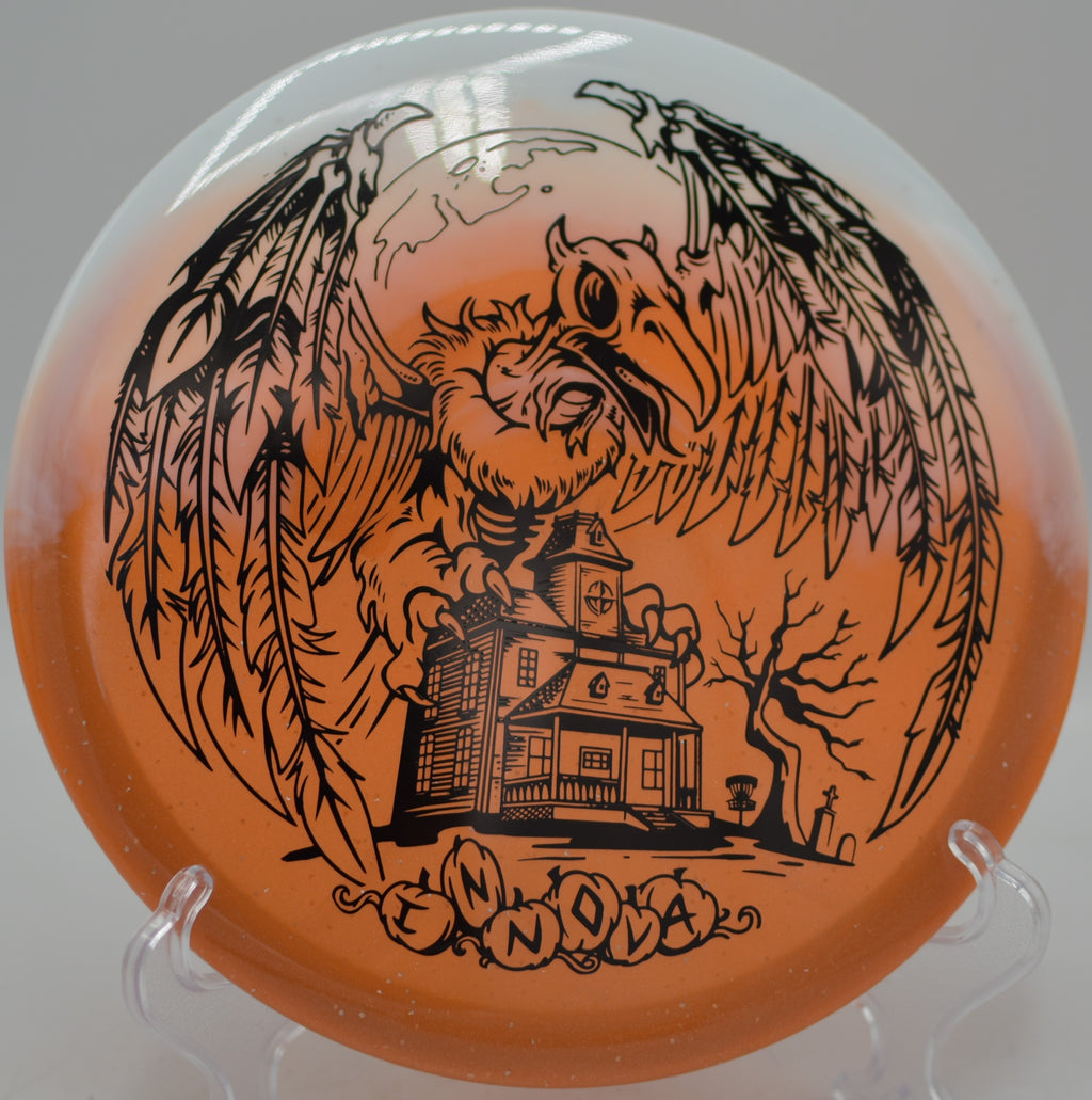 Innova Halloween Duo Roc3 stable finish approach at Beaver Ranch Disc Golf Course in Conifer, Colorado.