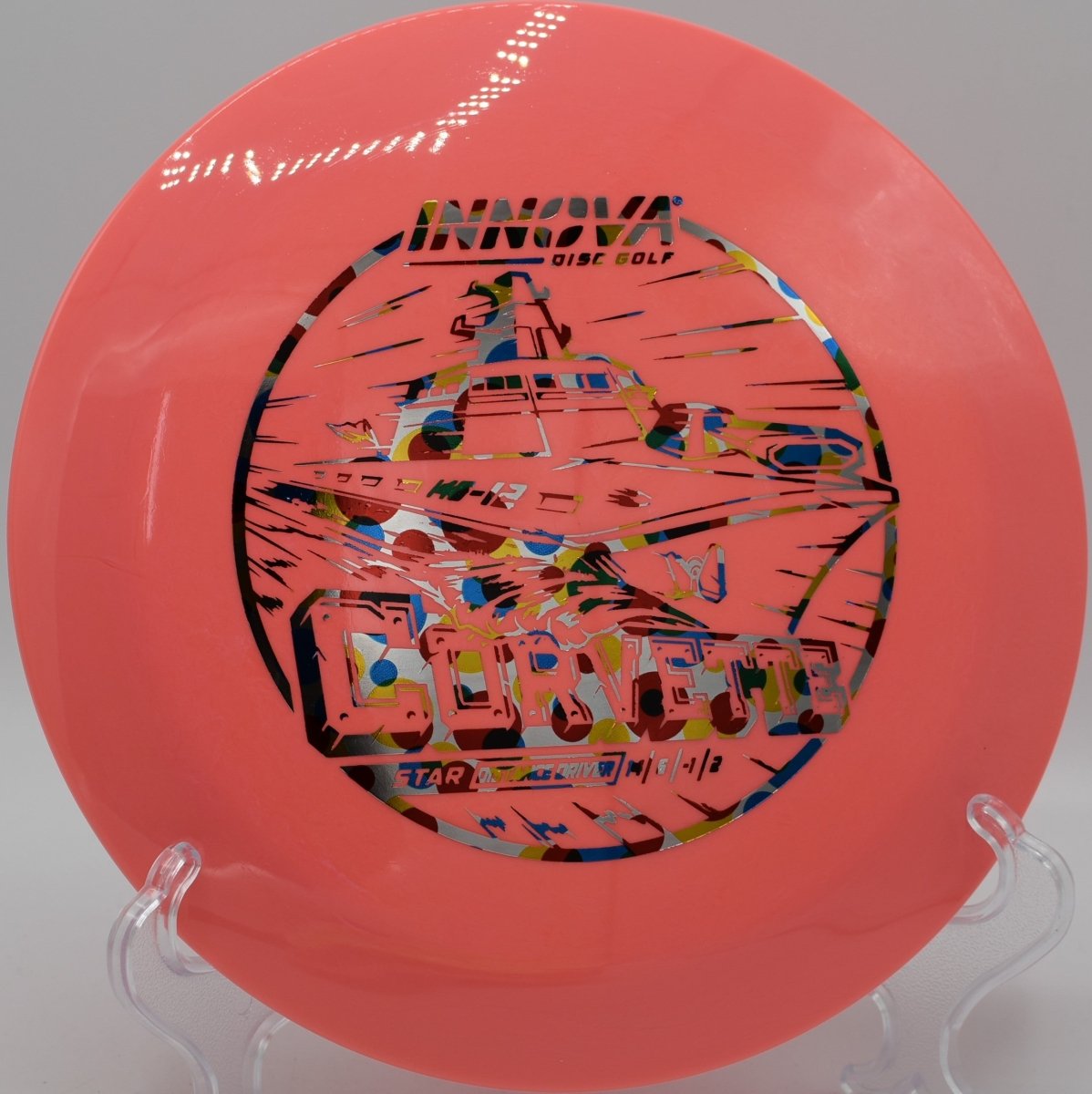 Star Corvette driver executing a powerful flex shot toward the basket at Diavolo Disc Golf Course in Cary, North Carolina