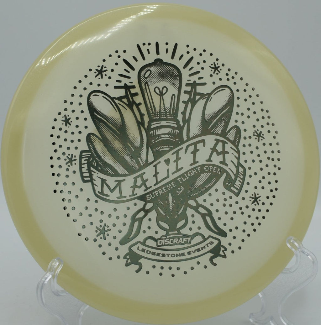 SFO Mega Glo Malita neutral midrange laser through tight woods at Sandy Point DGC in Lac du Flambeau, WI