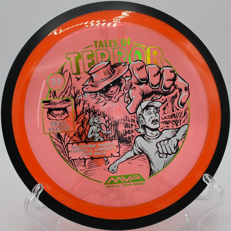 Trail Halloween Special Edition flying clean off the tee pad at The Nati Disc Golf Course in Cincinnati, Ohio.