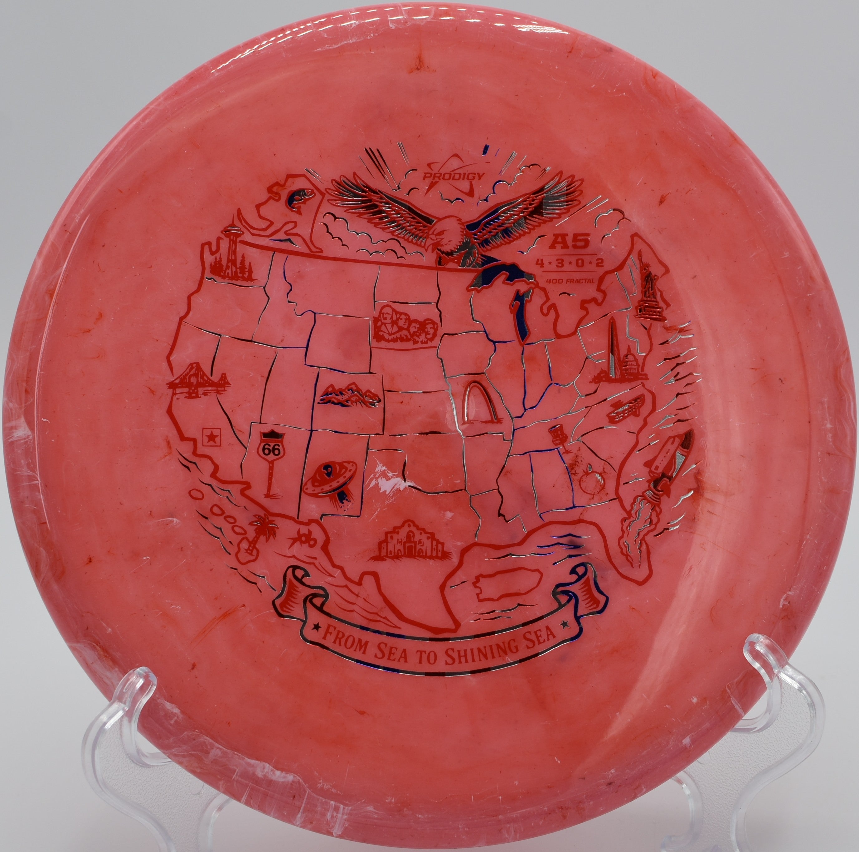 400 Fractal A5 disc golf approach disc holding a stable line at Veterans Memorial Disc Golf Course, Arlington, Texas