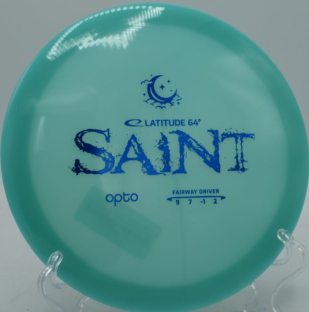 Latitude 64° Opto Moonshine Saint glow fairway driver carving a smooth S-curve at Maple Hill Disc Golf Course in Leicester, Massachusetts.