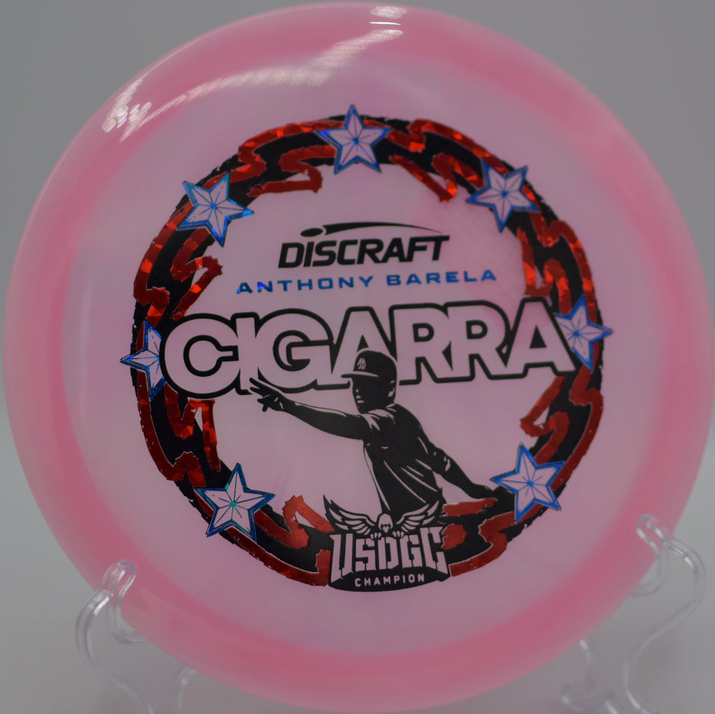 Discraft Z-Swirl Cigarra illuminated in natural light at Patoka Lake DGC in Birdseye, IN, designed for glide-first placement drives.