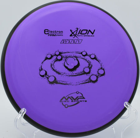 Electron Firm Ion putter resting near chains after a glidey upshot at Snyder Park Disc Golf Course in Fort Lauderdale, Florida