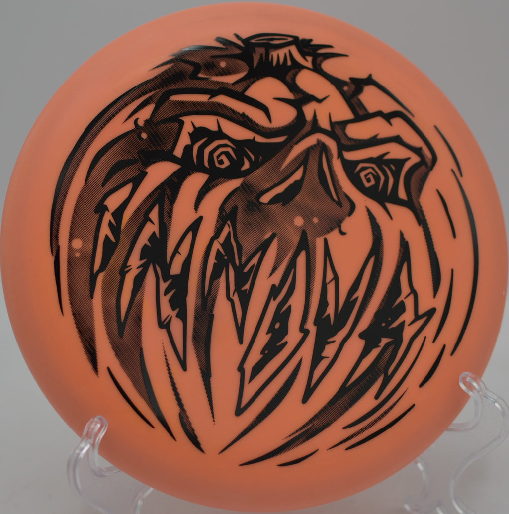 Halloween Nexus Proto Glow Aviar glowing bright for night putting at Water Works Park Disc Golf Course in Kansas City, Missouri.
