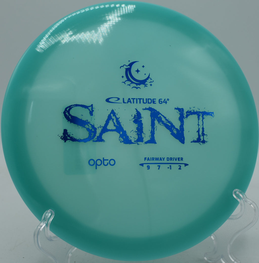 Opto Moonshine Saint Latitude 64° glowing disc gliding long and straight at Idlewild Disc Golf Course in Burlington, Kentucky.