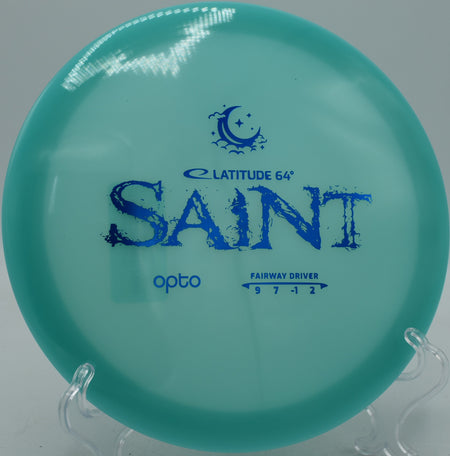 Opto Moonshine Saint Latitude 64° glowing disc gliding long and straight at Idlewild Disc Golf Course in Burlington, Kentucky.