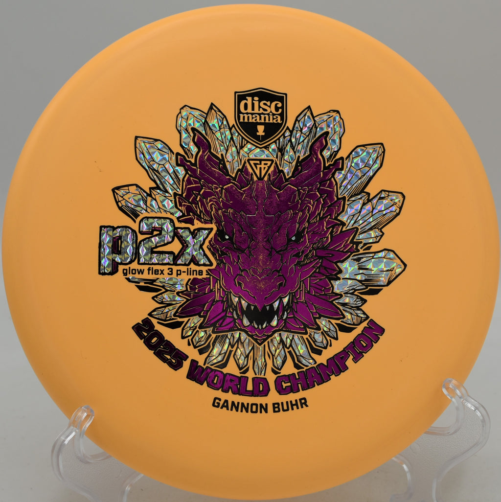 Gannon Buhr Triumph Series Glow Flex 3 P-Line P2x 2025 putter gliding perfectly at Sabattus Disc Golf Course in Sabattus, Maine.