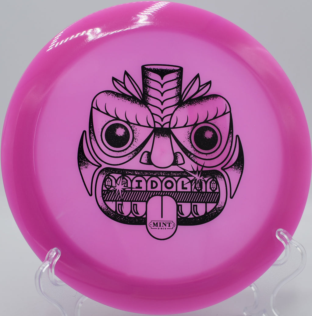 First run Mint Idol distance driver slicing through the air on a long forehand at Hornets Nest in Charlotte, North Carolina