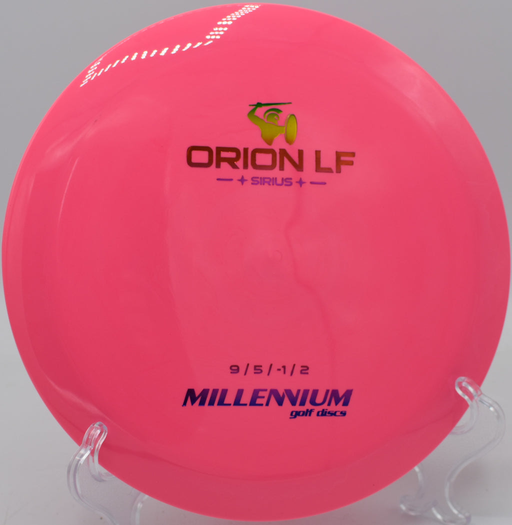 Orion LF launched on a slight hyzer line, fading hard at North Cove Disc Golf Course in Marion, North Carolina.

