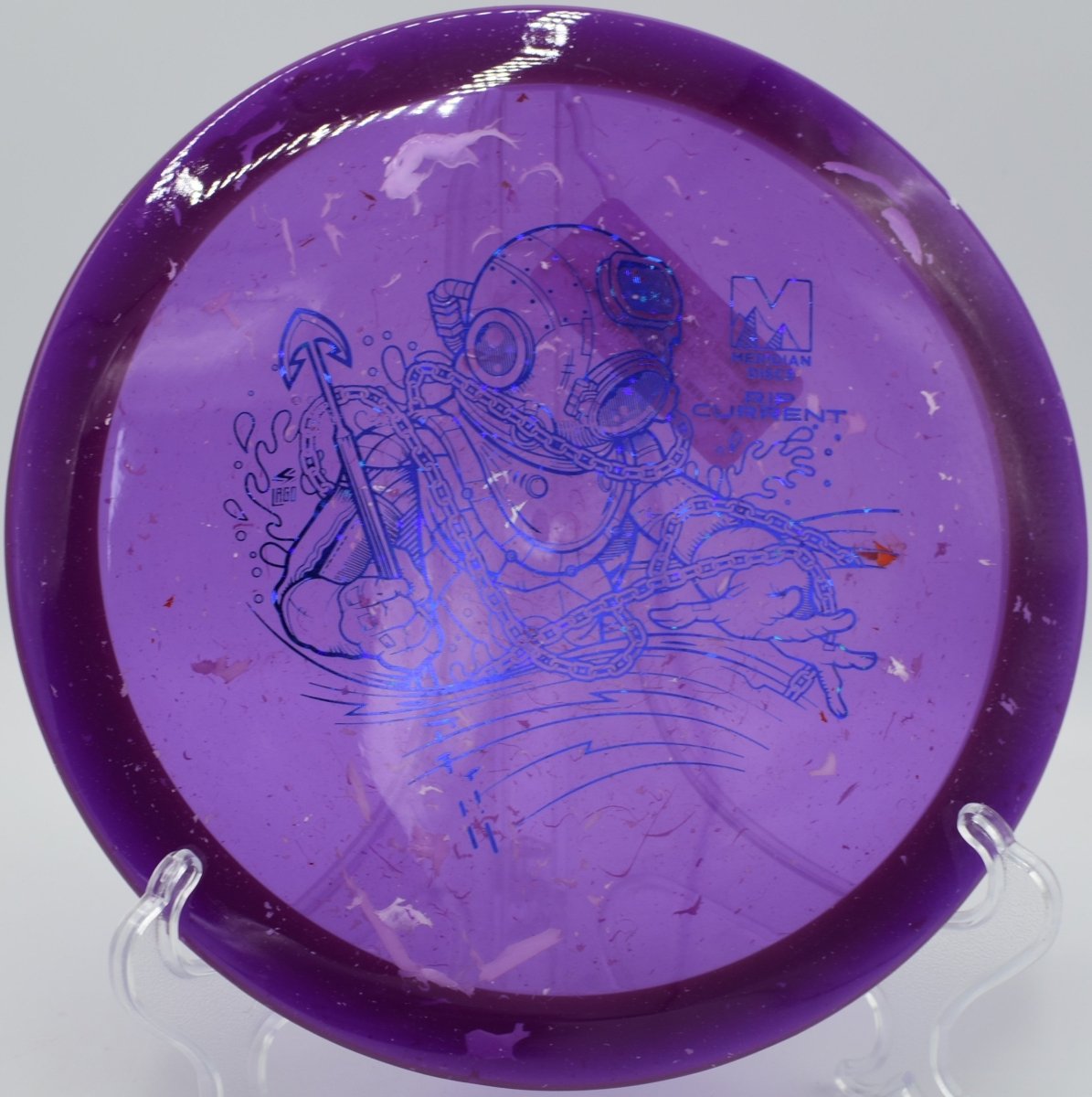 Marbled Clarus Rip Current penetrating fairway line at Walnut Hollow Disc Golf Course in Cary, Illinois