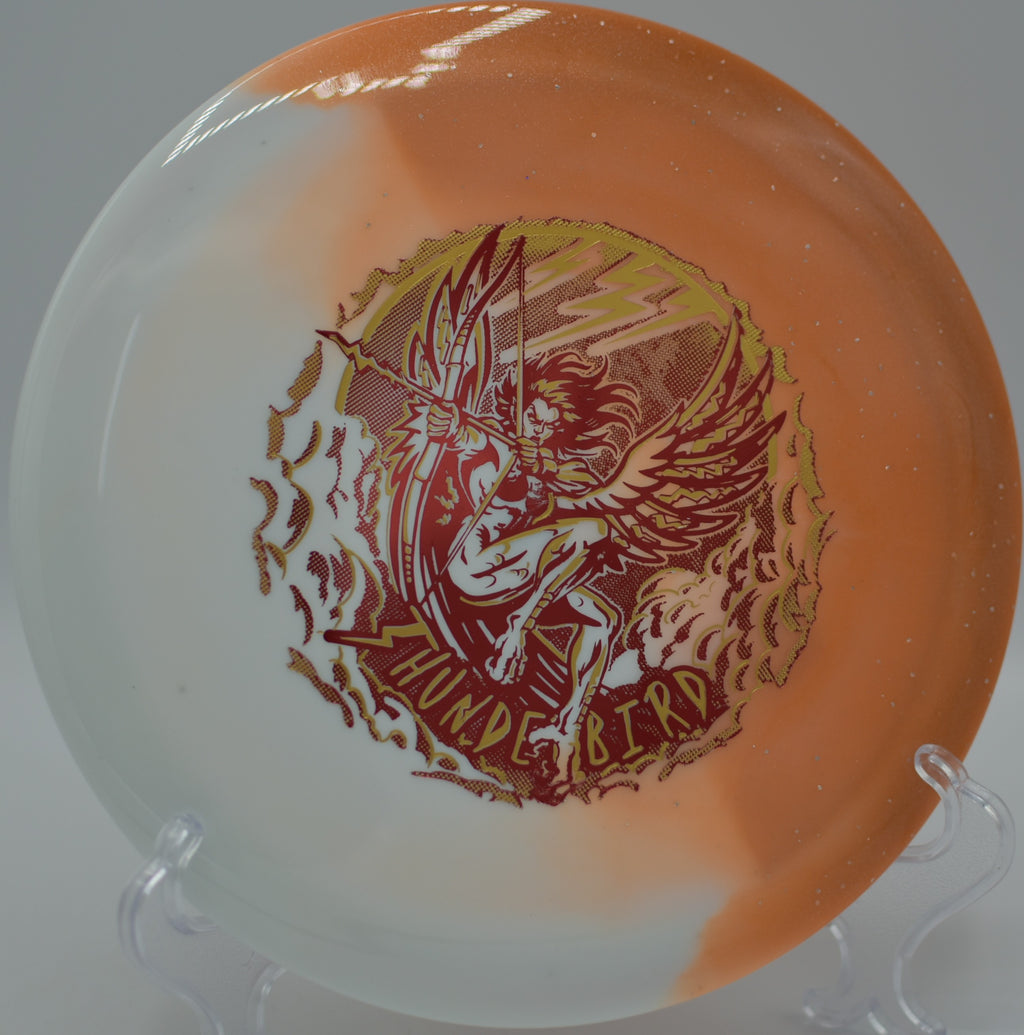 Duo Thunderbird powering a long fairway drive at Heritage Hills DGC in Altoona, PA, gliding forward with predictable fade on the finish.