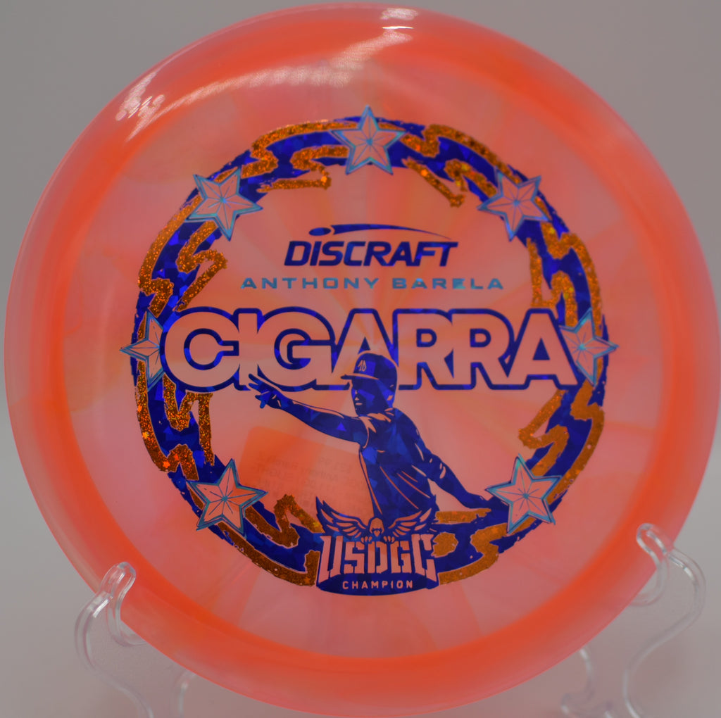 Swirled Z-Swirl Cigarra placed near the chains at Joe Eakes Park DGC in Kure Beach, NC, optimized for woods-golf control.