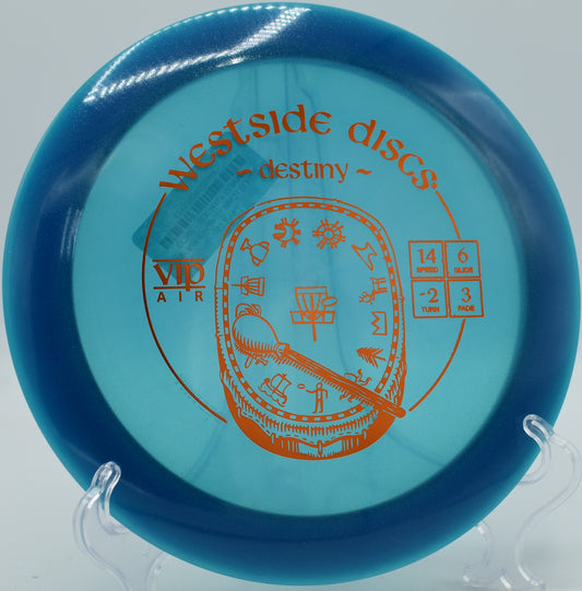 Westside Discs VIP Air Destiny soaring down an open fairway at Blue Ribbon Pines in East Bethel, Minnesota, built for maximum distance with lightweight speed.

