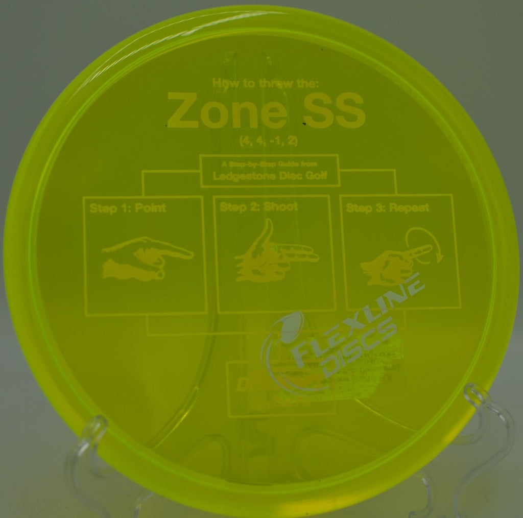 Discraft CryZtal FLX Zone SS holding angle on a touch backhand at Sunnyside Disc Golf Course in Fresno, California