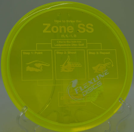 Discraft CryZtal FLX Zone SS holding angle on a touch backhand at Sunnyside Disc Golf Course in Fresno, California