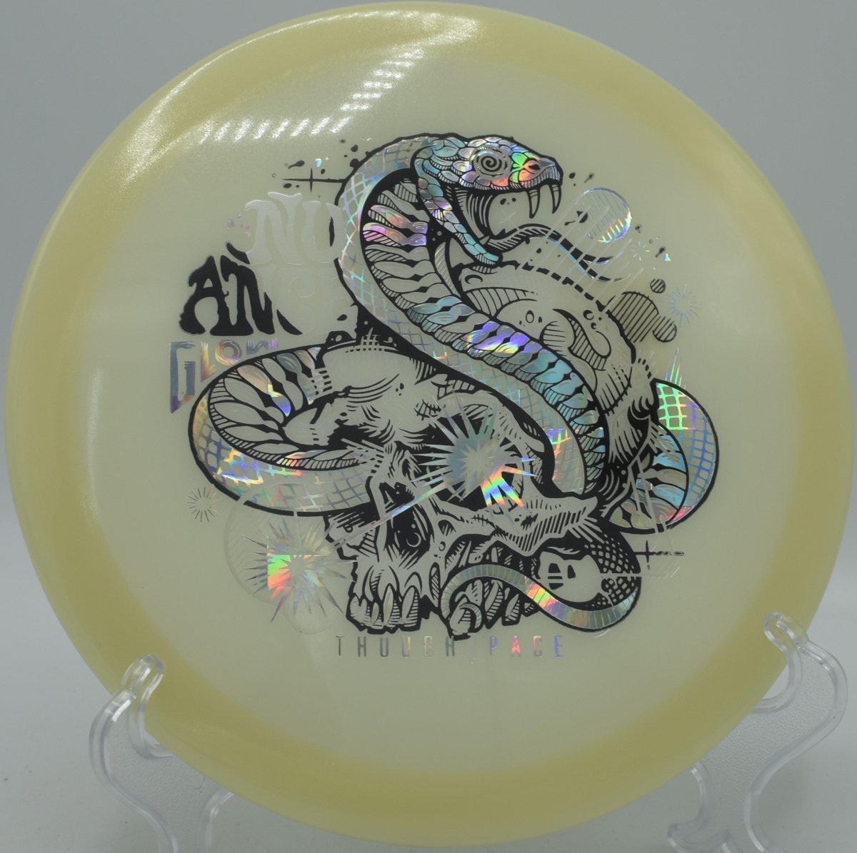 Nuance fairway driver carving a controlled anhyzer line at Searight Park Disc Golf Course in Austin, Texas