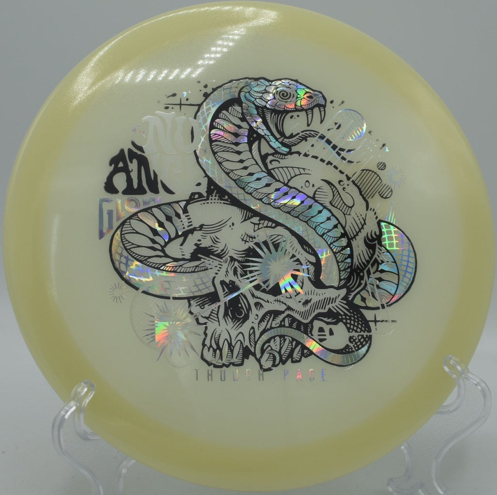 Nuance fairway driver carving a controlled anhyzer line at Searight Park Disc Golf Course in Austin, Texas