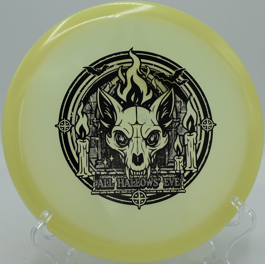 Innova Proto Glow Champion Fox fairway driver shaping a hyzer-flip drive at Eagles Crossing Disc Golf Course in Hawk Point, Missouri
