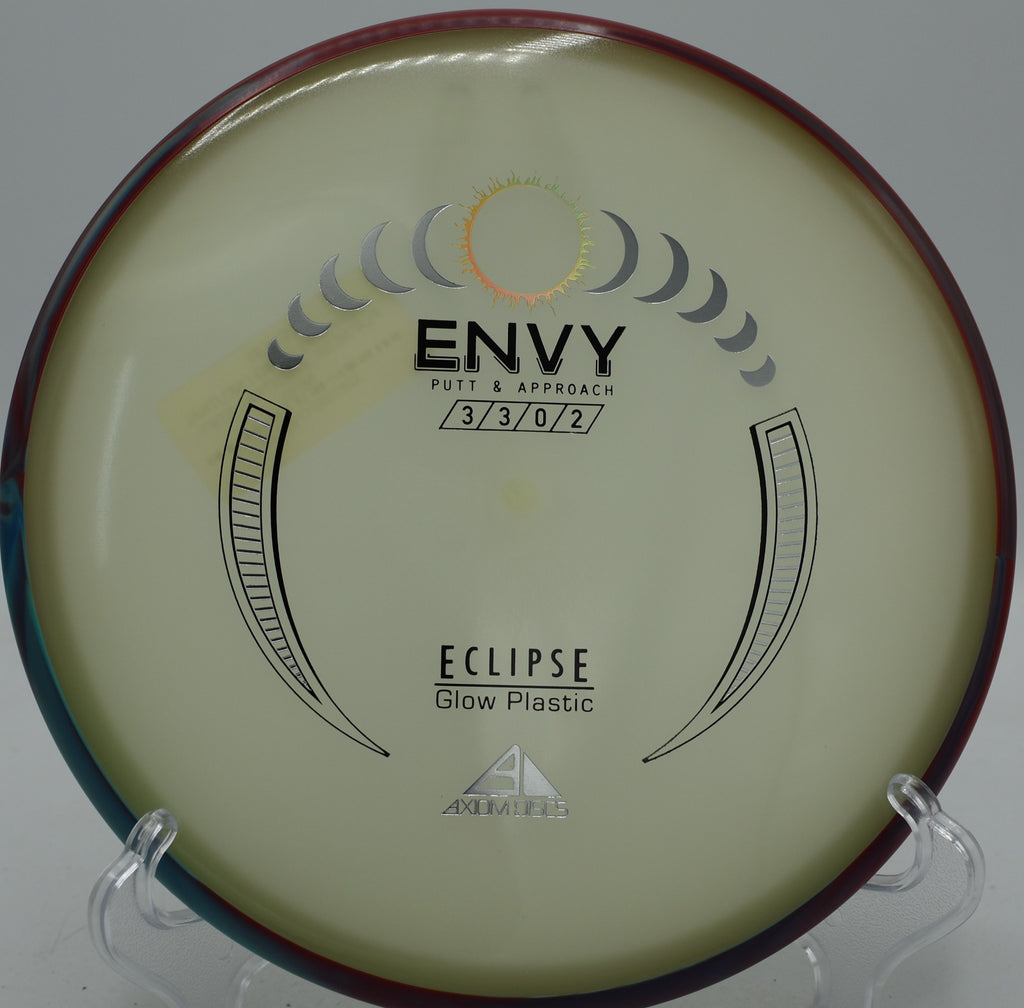 MVP Eclipse Envy glowing disc smashed on a night putt at Winthrop Gold Disc Golf Course in Rock Hill, South Carolina.