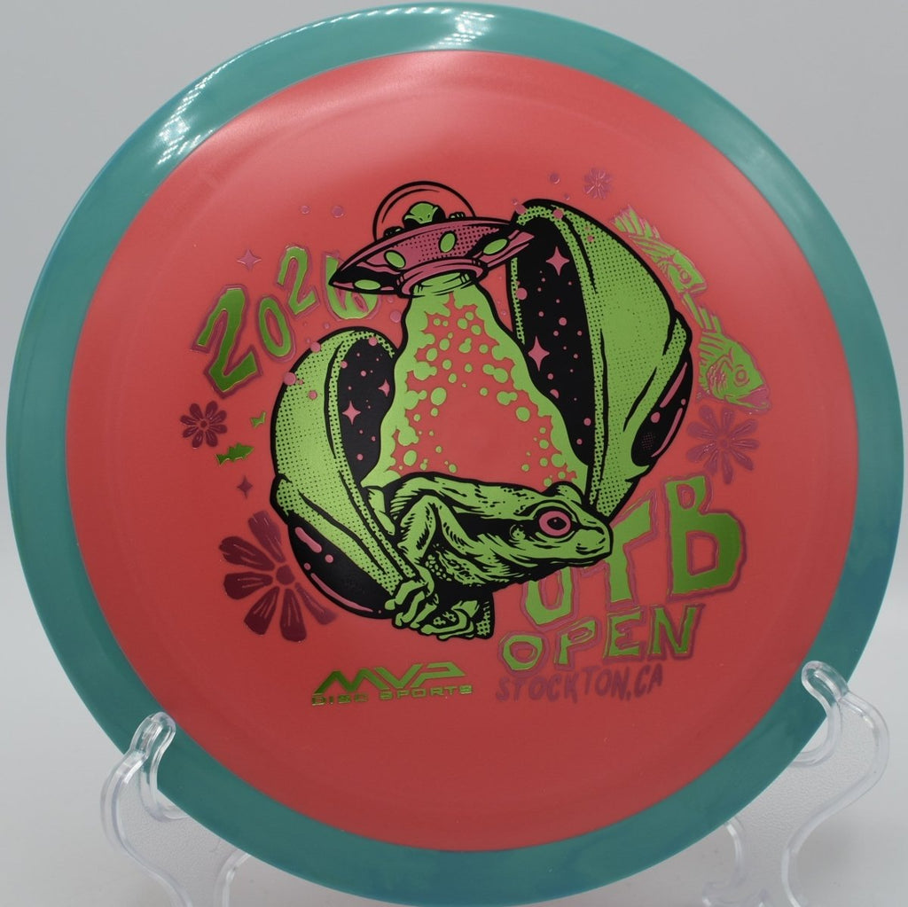 Fission Delirium OTB Open 2026 distance driver on dirt tee pad at Hidden Ridge Disc Golf Course in West Milford, New Jersey