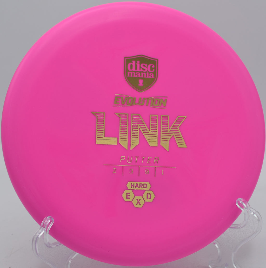 Exo Hard Link Discmania reliable putter sticking firmly in chains at Blue Ribbon Pines Disc Golf Course in East Bethel, Minnesota.