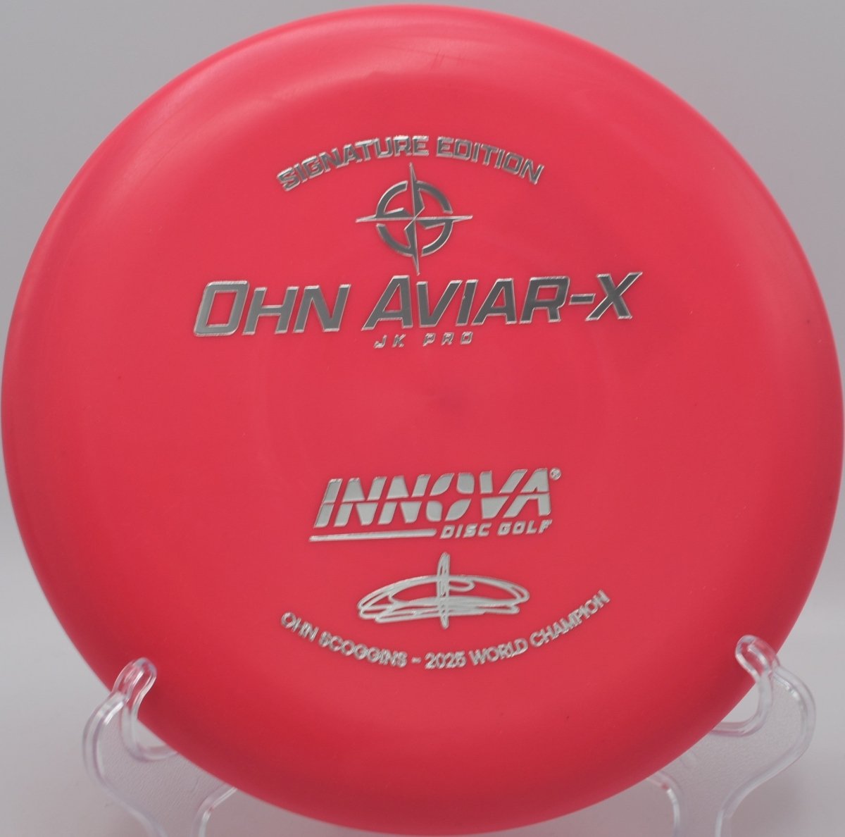 Innova JK Aviar-X putter parked on the putting surface after a soft landing approach at Idlewild Disc Golf Course in Burlington, Kentucky