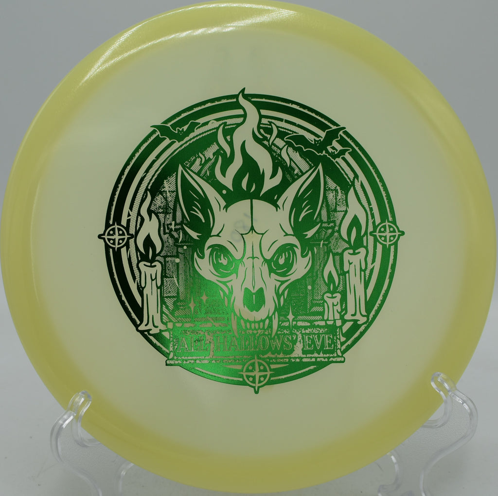 Proto-Glow Champion Fox Innova glow midrange ripping approaches at Indian Hills Disc Golf Course in Helena, Montana.