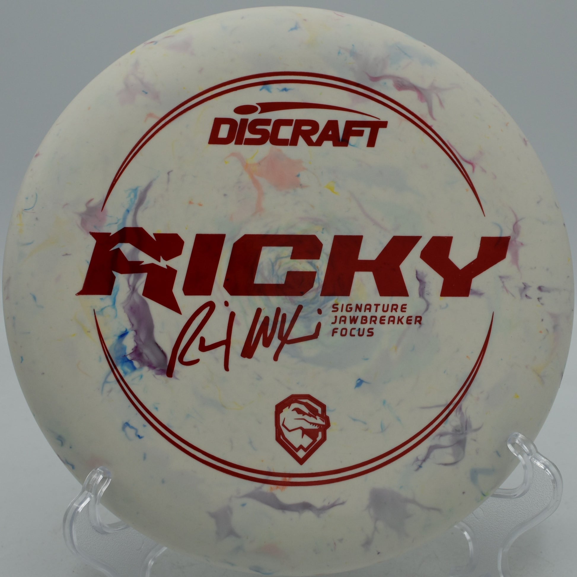 Jawbreaker Focus Ricky Wysocki edition 2025 putter settling softly into circle one at Idlewild Disc Golf Course in Burlington, Kentucky.