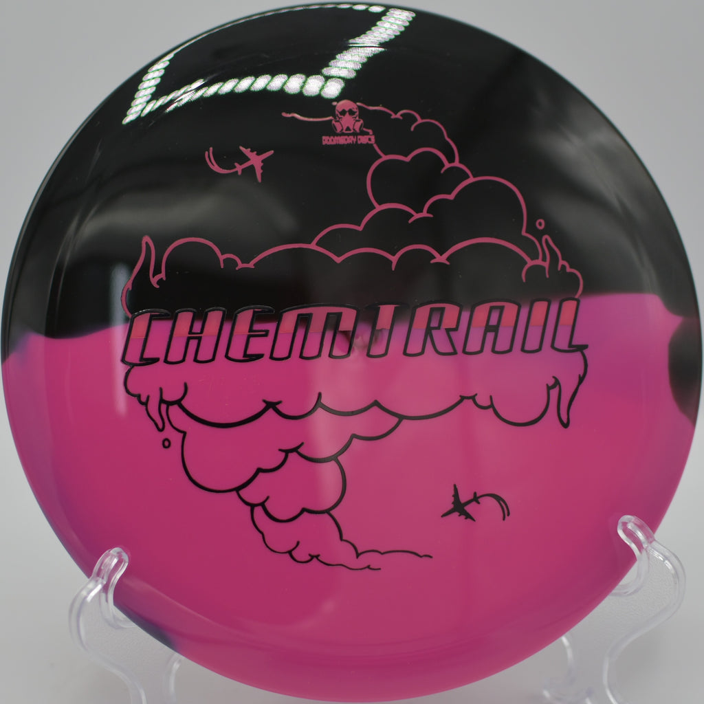 Retina Chemtrail drifting down a right-turning fairway at New Quarter Park Disc Golf Course in Williamsburg, Virginia.