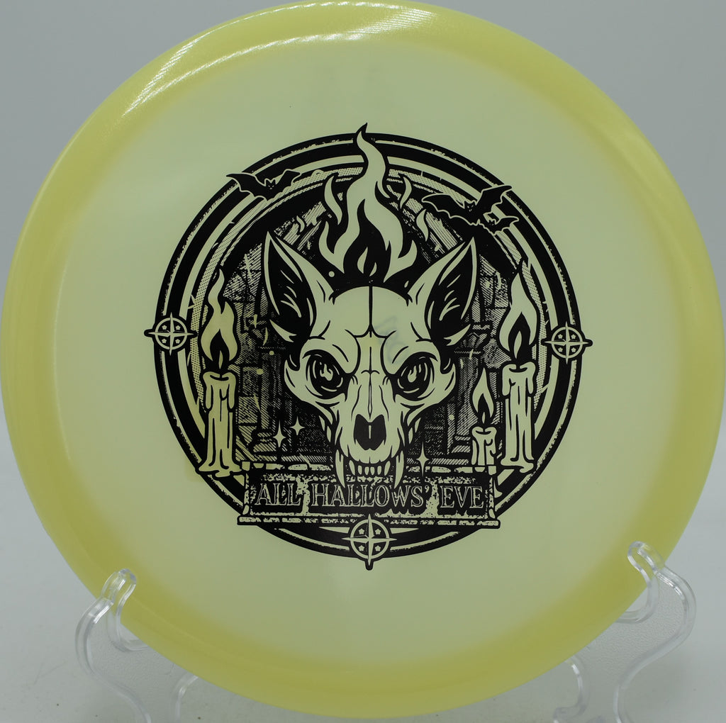 Champion Proto Glow Fox disc launched for a night round at Heritage Park Disc Golf Course in Olathe, Kansas