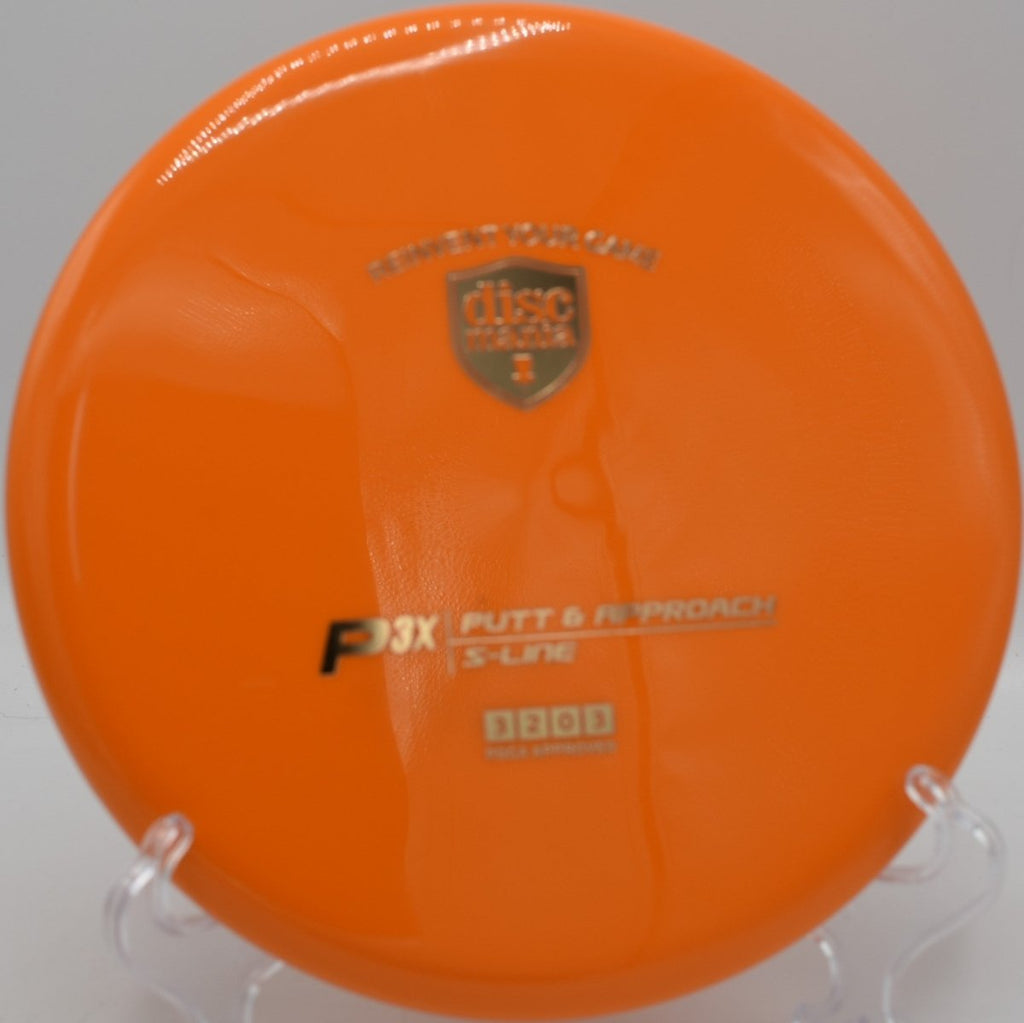 Discmania S-Line P3x overstable beaded putter landing flat at Toboggan Disc Golf Course in Milford Michigan