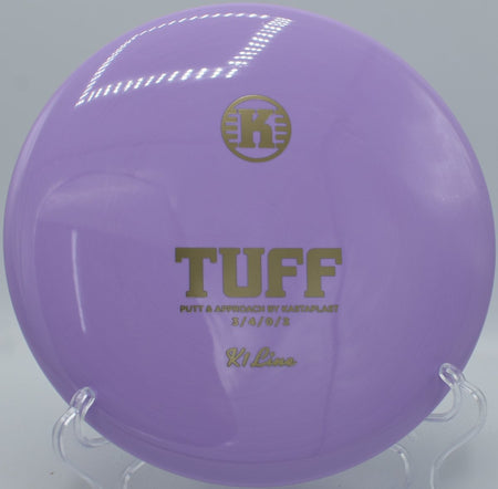 Kastaplast K1 Tuff putter positioned for a straddle putt at Dretzka Park Disc Golf Course in Milwaukee, Wisconsin