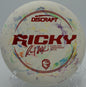 Ricky Wysocki Signature Jawbreaker Focus reliable putter dropping under the basket at Hornets Nest Disc Golf Course in Charlotte, North Carolina.