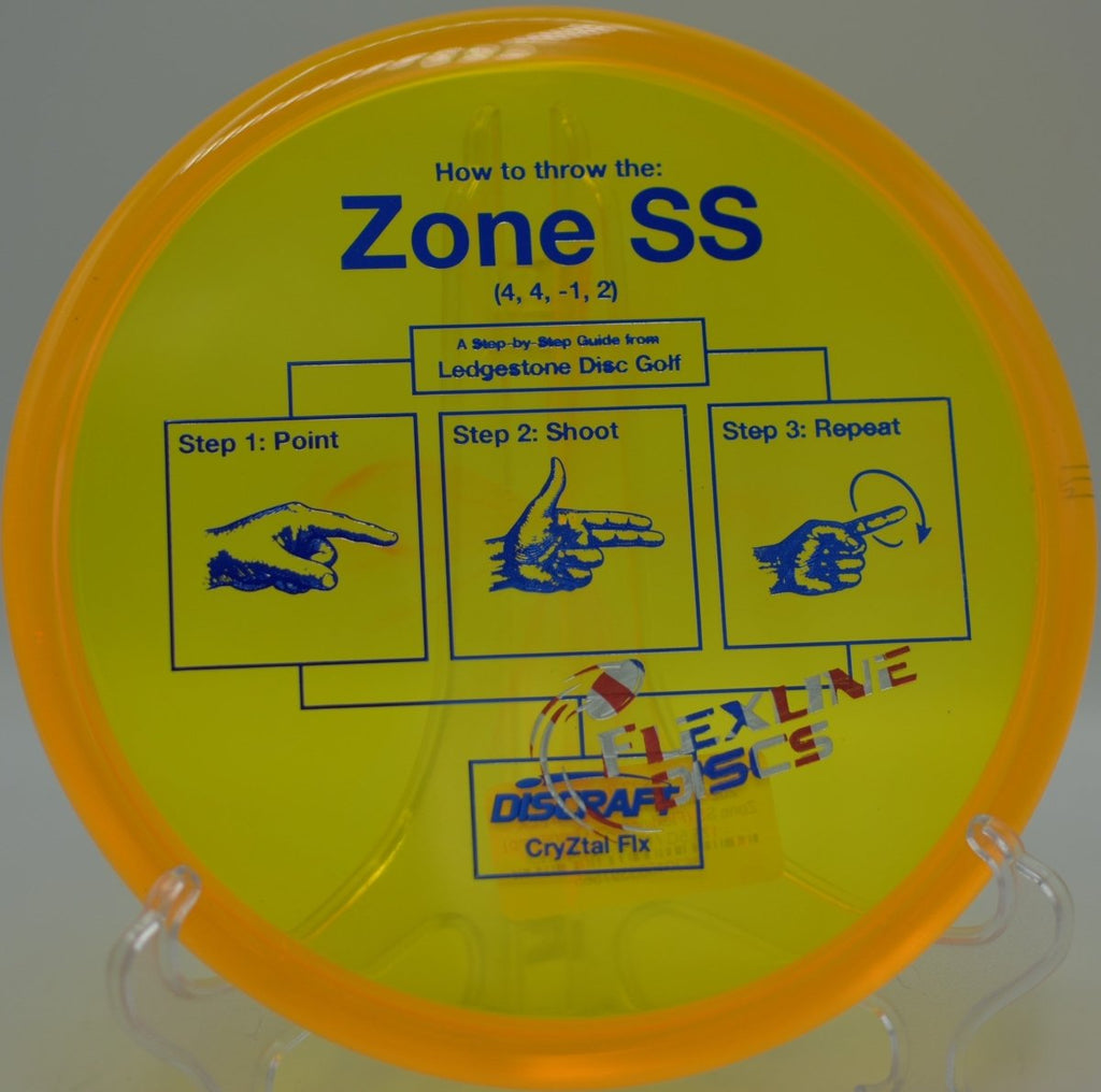 Discraft CryZtal FLX Zone SS gliding forward with minimal fade at Red Fox Disc Golf Course in Hickory, North Carolina
