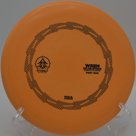 Smooth backhand approach with the Strato Wren landing softly at Independence Lake Disc Golf Course in Whitmore Lake, Michigan.