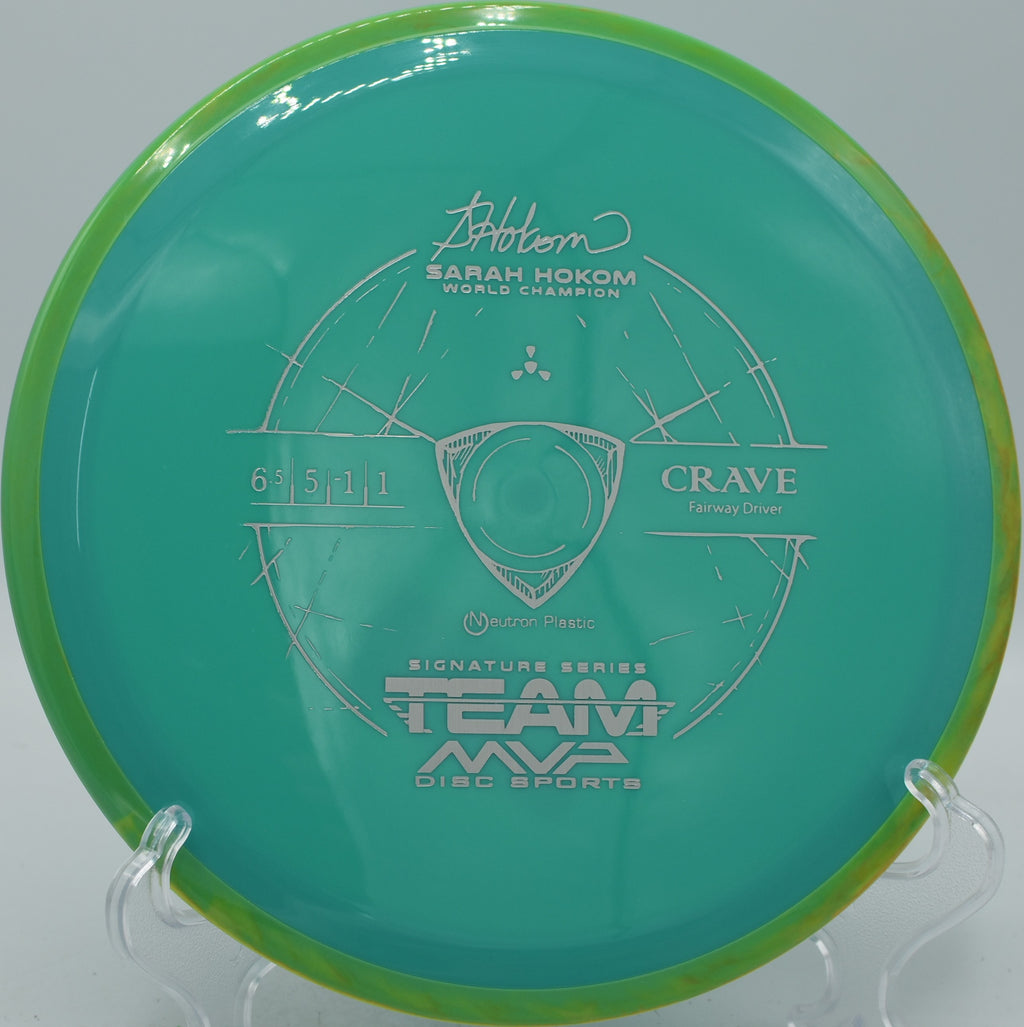 Neutron Crave straight-flying fairway drive cutting through the woods at Moraine State Park Disc Golf Course in Portersville, Pennsylvania.