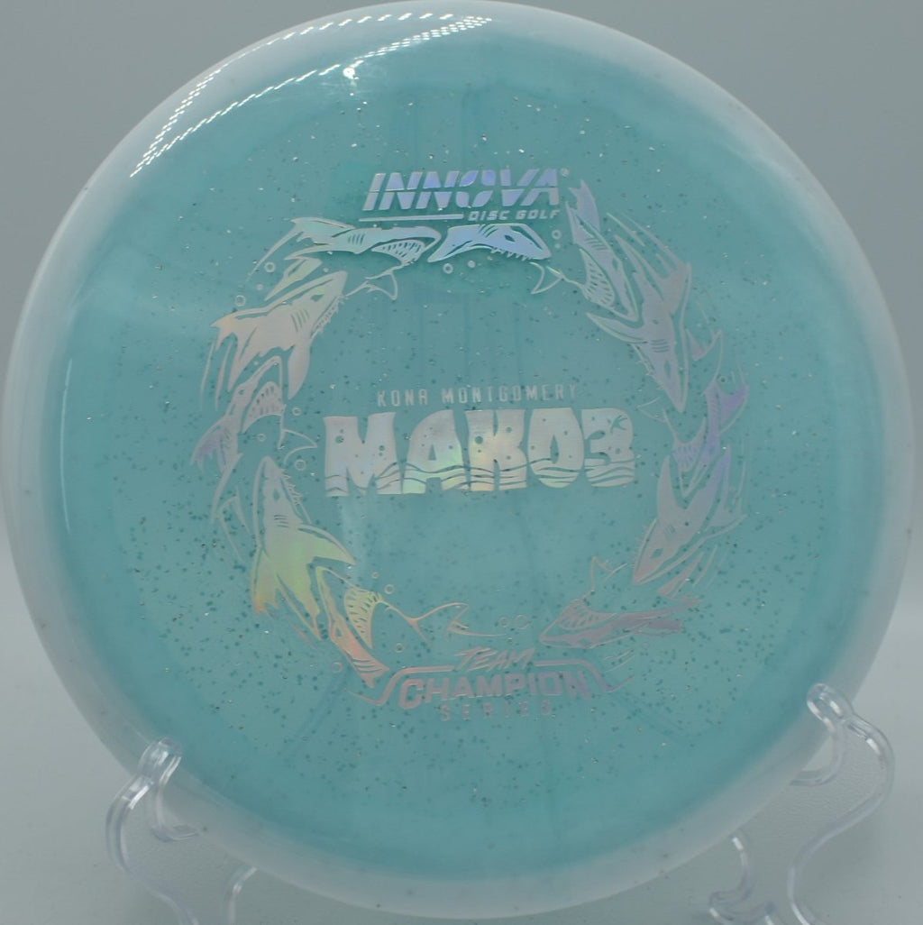Innova Halo Champion Metal Flake Mako3 midrange shaping straight drive at Beaver Ranch Disc Golf Course in Conifer Colorado