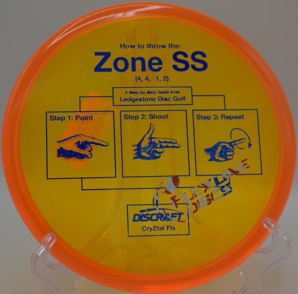 CryZtal FLX Zone SS landing softly on a straight approach at Shaver Park Disc Golf Course in Cedar Rapids, Iowa