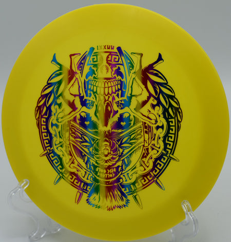 "Close-up of Innova EchoStar XCal disc golf driver, designed for power throws and long-distance accuracy in Denver, CO."






