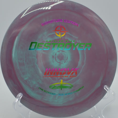 Ohn Scoggins Star Swirled Destroyer blasting a power hyzer at Hawk Hollow DGC in Spotsylvania, VA, showcasing its signature torque-resistant stability.