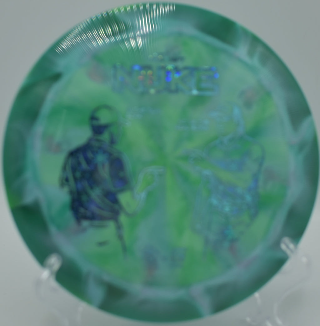 Aderhold & Robinson ESP Nuke Collaboration blasting down the fairway at The Beast Disc Golf Course in Waco, Texas.