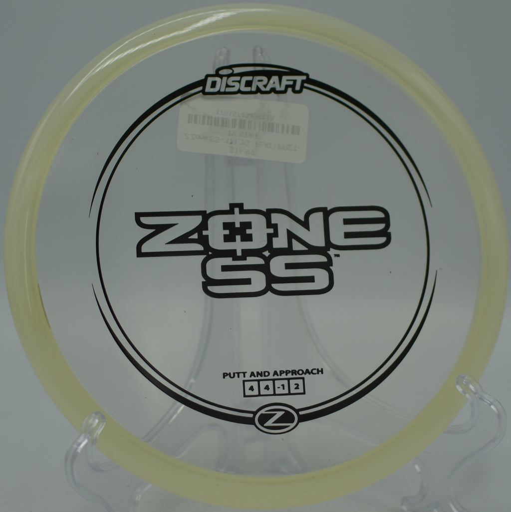 Discraft Z Zone SS gliding on a straight forehand release at Iron Hill Disc Golf Course in Newark, Delaware.