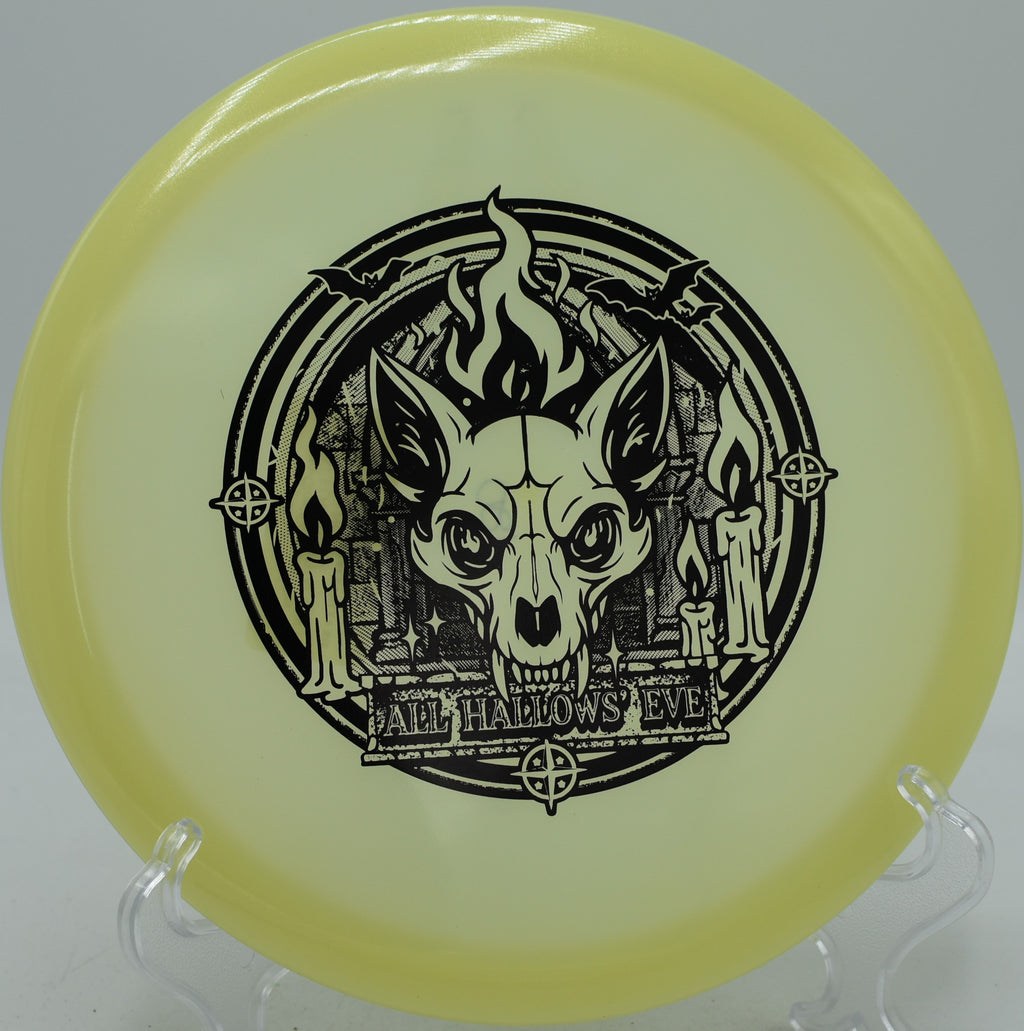 Glow Champion Fox disc flying straight-to-fade at Bryant Lake Disc Golf Course in Eden Prairie, Minnesota